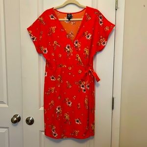 BOBEAU orange floral wrap dress